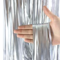 Cortina Metalizada Fitas Para Decoração Prata