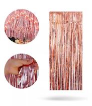 Cortina Metalizada Franja Metálica para Decoração de Festas Rose Gold 1mt