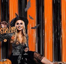 Cortina Metalizada Halloween Preto e Laranja Dia Das Bruxas Cortina Metalizada Halloween Preto e Laranja Dia Das Bruxas