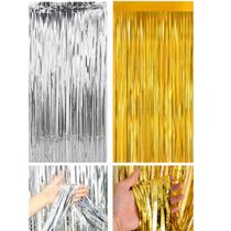 Cortina Metalizada Para Festa Painel Festa Painel Decoração Fita Brilhante 1m x 2m Cor Prata Dourada