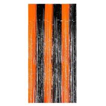 Cortina Metalizada Preto E Laranja 100 X 200 Cm Un - Silverfestas