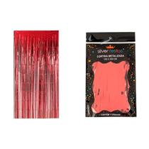 Cortina Metalizada Vermelha 100 X 200 Cm Un - Silverfestas