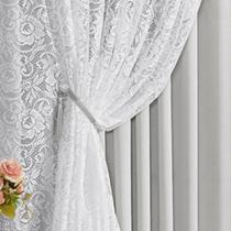 Cortina Monalisa 2,00M X 1,70M Tecido Blackout Com Renda Floral Luxo Varão Simples - Gelo Cortina Monalisa 2,00M X 1,70M Tecido Blackout Com Renda Floral Luxo Varão Simples - Gelo