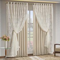 Cortina Monalisa 2,00m x 1,70m Tecido Blackout Com Renda Floral Luxo Varão Simples - Palha - 100% Poliéster Cortina Monalisa 2,00m x 1,70m Tecido Blackout Com Renda Floral Luxo Varão Simples - Palha - 100% Poliéster