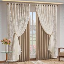 Cortina Monalisa 3,00M X 2,50M Varão Simples Tecido Blackout Com Renda Floral - Chocolate Cortina Monalisa 3,00M X 2,50M Varão Simples Tecido Blackout Com Renda Floral - Chocolate