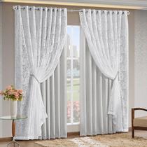 Cortina Monalisa 3,00M X 2,70M Varão Simples Tecido Blackout Com Renda Floral - Gelo Cortina Monalisa 3,00M X 2,70M Varão Simples Tecido Blackout Com Renda Floral - Gelo