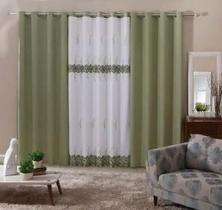 Cortina Montreal Com Voal Bordado E Festonê - Verde - Sultan 3,00m x 2,50m