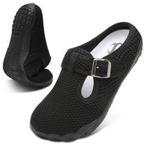 Cortina Mules preta para mulheres, larga largura, deslizante Cortina Mules preta para mulheres, larga largura, deslizante