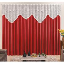 Cortina Nicole 4,00m x 2,50m Vermelha Tecido Microfibra com Renda Varão Simples Cortina Nicole 4,00m x 2,50m Vermelha Tecido Microfibra com Renda Varão Simples
