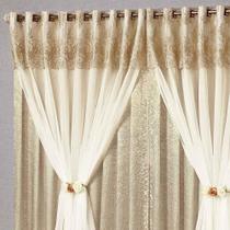 Cortina Nobreza 3,00M X 2,50M Tecido Cetim Amassado Voil Bandô Bordado Floral - Bronze