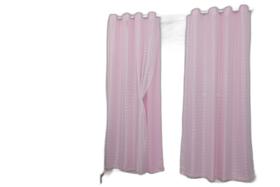 Cortina Oxford Rosa-Bebê Com Voil Xadrez Sala/Quarto 300X250