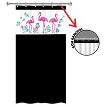 Cortina p/ Box PVC para Banheiro Flamingo Preta C/ Gancho