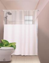 Cortina Para Banheiro Box Retangular Com Visor Vinil Lisa Plast Leo