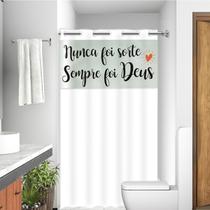 Cortina para Banheiro com Ilhós e Visor Estampado Frases/Emoji 138x198 cm