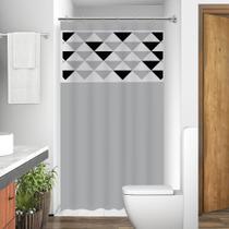 Cortina para Box Banheiro com Visor Geométrico com Gancho Anti Mofo Resistente Alta Qualidade PVC Várias Cores - Envio I
