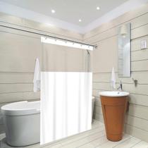 Cortina Para Box Banheiro Pvc Antimofo Ganchos Com Visor Transparente Cor Preta 1,38x1,98m Cor:Branco