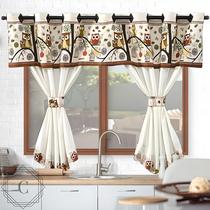 Cortina Para Cozinha Casa 2,60m x 1,40m para Varão Simples janela pia - Bandô Estampa Coruja Bege - Conceitual Enxovais