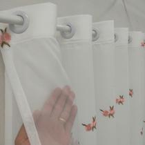 Cortina Para Cozinha De Renda Voil Bordado Forrada Luxo 3,00x1,50