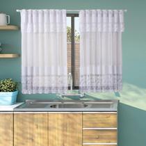 Cortina para Cozinha em Renda com Estampa de Tulipa 1,20x2,20m Bando de 30cm Possui Duas Folhas