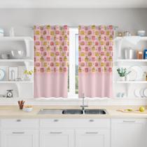 Cortina Para Cozinha Em Tecido Bolos Rosa Listrado 130x240cm