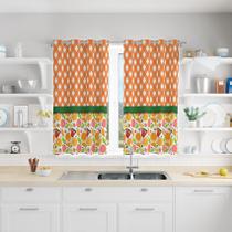 Cortina Para Cozinha Em Tecido Frutas Xadrez Laranja 130x240cm