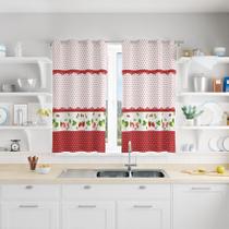 Cortina Para Cozinha Em Tecido Poá Morangos 130x240cm