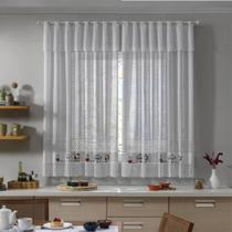 Cortina Para Cozinha Renda 2,00x1,20m com Bandô Estampa Café Bule Branca Cortina Para Cozinha Renda 2,00x1,20m com Bandô Estampa Café Bule Branca