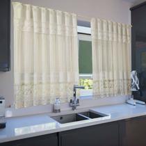 Cortina Para Cozinha Renda Tulipa 1,20m x 2,20m com Bando Janela Sala Cozinha Branca Bege - SouTextil