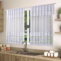 Cortina para Cozinha Sala Quarto Renda com Estampa Tulipa 1,20x2,20 Bando 30cm Acoplado