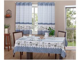 Cortina para Cozinha Sultan Branco e Azul - Casa Alegre Lurdes 140x200cm com Toalha de Mesa
