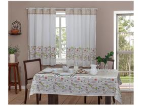Cortina para Cozinha Sultan Branco e Bege - Casa Alegre Martina 140x200cm com Toalha de Mesa