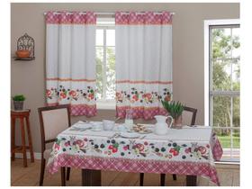 Cortina para Cozinha Sultan Branco e Rosa - Casa Alegre Amora 140x200cm com Toalha de Mesa