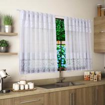 Cortina para Janela Cozinha Sala Renda com Estampa Tulipa Branca 1,30x2,60m Decoração