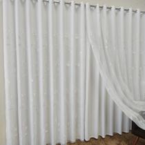 Cortina Para Janela Porta Bordada Branca Voil Voal Com Forro Sala 5,00x2,60