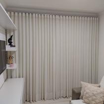 Cortina Para Porta Voil Linho Com Forro Blecaut Wave Trilho Suíço Sob Medida 4,00x2,60