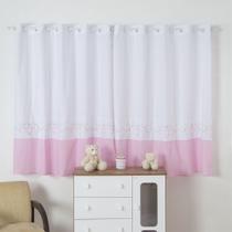 Cortina Para Quarto De Bebê 2,70m x 1,50m Para Varão Simples Tecido Misto Menina Floral - Rosa