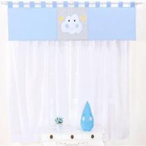 Cortina Para Quarto de Bebê Chevron Nuvem Azul 03 Peças - Coleção Slim - Happy Baby