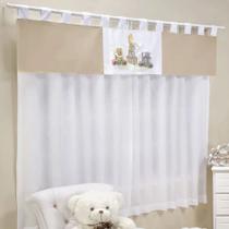 Cortina Para Quarto de Bebê Dadinhos Bege 03 Peças - Coleção Encanto