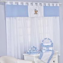 Cortina Para Quarto de Bebê Fred Azul 03 Peças - Coleção Encanto