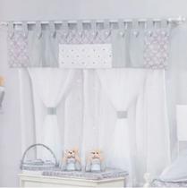 Cortina Para Quarto de Bebê Retrô Cinza 7 peças - Coleção Conforto