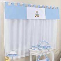 Cortina Para Quarto de Bebê Safari Azul 03 Peças - Coleção Sensação - Happy Baby
