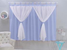 Cortina para Quarto Do Bebê 2,00m X 1,70m com Voal Azul Cortina para Quarto Do Bebê 2,00m X 1,70m com Voal Azul