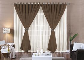 Cortina para Quarto e Sala 2,00 x 1,70 Tecido Voal Marrom com Palha Varão e Ilhós Paula Cortina para Quarto e Sala 2,00 x 1,70 Tecido Voal Marrom com Palha Varão e Ilhós Paula