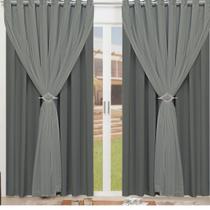 Cortina para Sala Blackout Tecido com Voial + Presilha Cromada 4,00m X 2,50m Moderna - EMPÓRIO LUZ ENXOVAIS