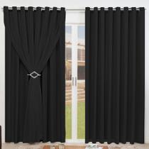 Cortina para Sala Blackout Tecido Com Voil + Presilha Ilhós Cromado 4,00m X 2,70m