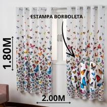 Cortina Para Sala E Quarto Estampada Borboletas 2,80x1,70