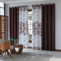Cortina Para Sala Florida Marrom 3.00x2.50 Horto Sultan