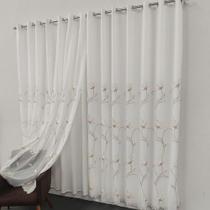 Cortina Para Sala Quarto Suíte De Voal Bordado Com Forro Barra Bordada 6,00x2,70