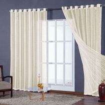 cortina para sala quarto voal xadrez palha 4,00x2,50