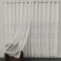 Cortina Para Sala /Suíte Voil Bordado Luxo Com Forro Sala Porta 3,00x2,50